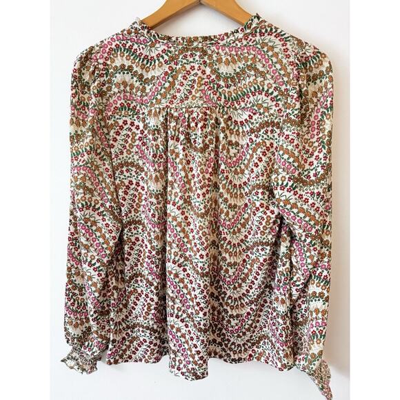 Loft Bell Smocked Sleeve Floral Spring Top Ruffles coquette free people whimsy S - Picture 5 of 8